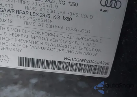 2013 Audi Q5 3.0T Premium Plus из США, поврежденный, VIN WA1DGAFP2DA054286